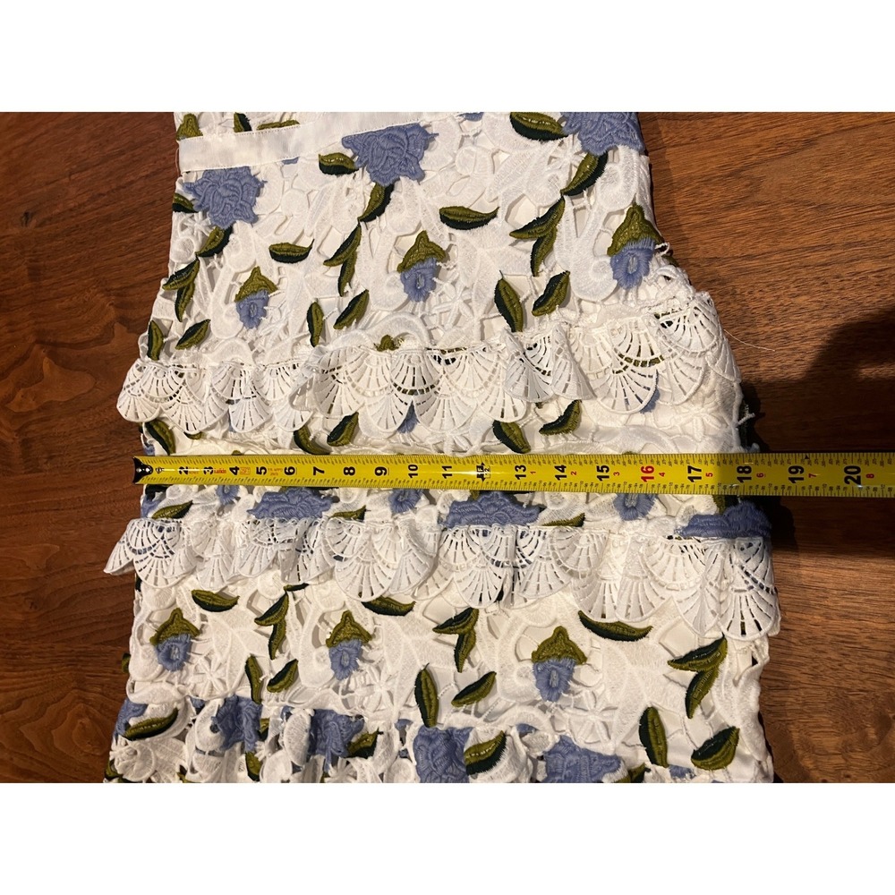 Just Me White Blue Floral Guipure Lace Tiered Midi Dress Womens Small Cottagec - Picture 12 of 12